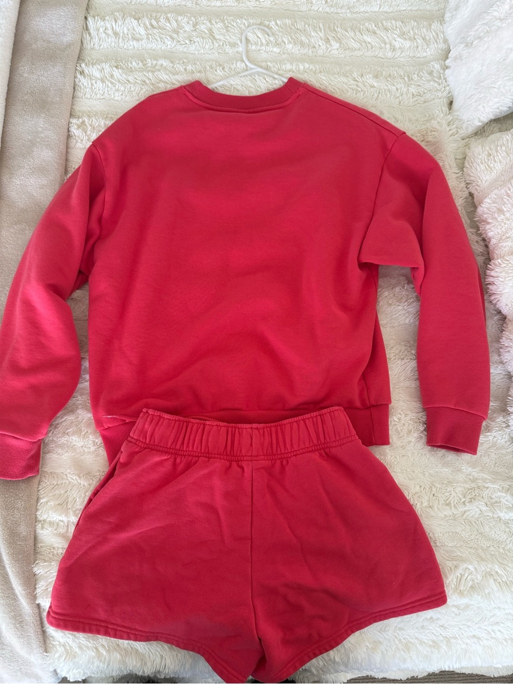 ALO Yoga Coral/Pink Red crewneck (Small) and Bottom Short (XXS) Set - Picture 2 of 2